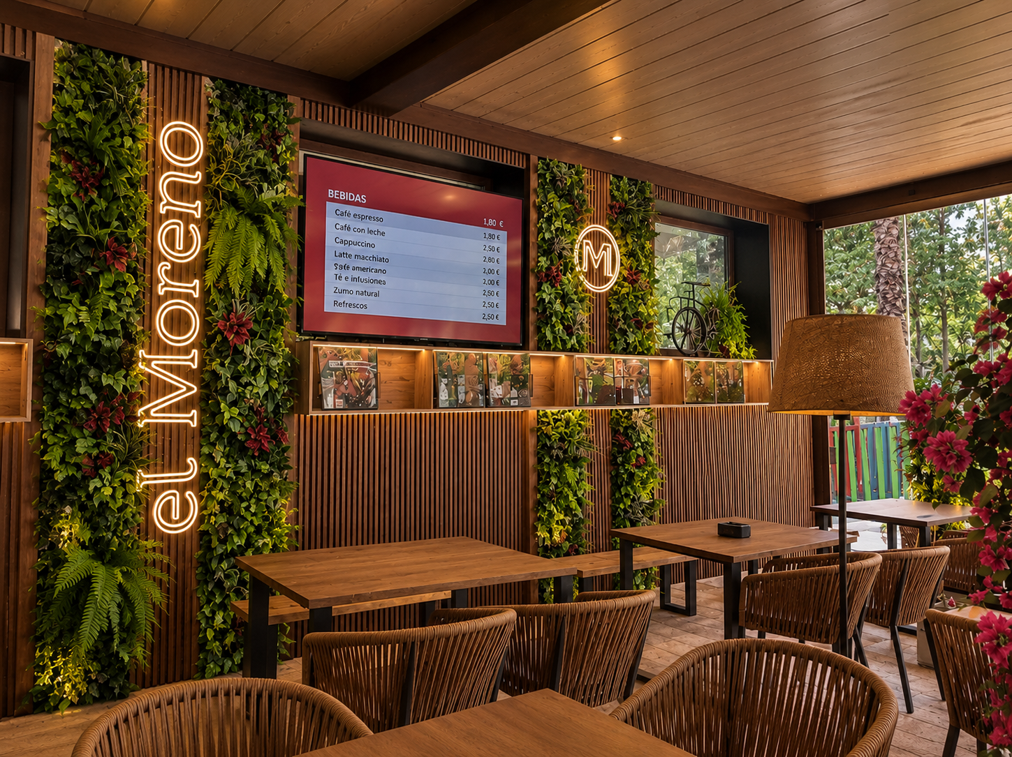 Cafetería con jardines verticales