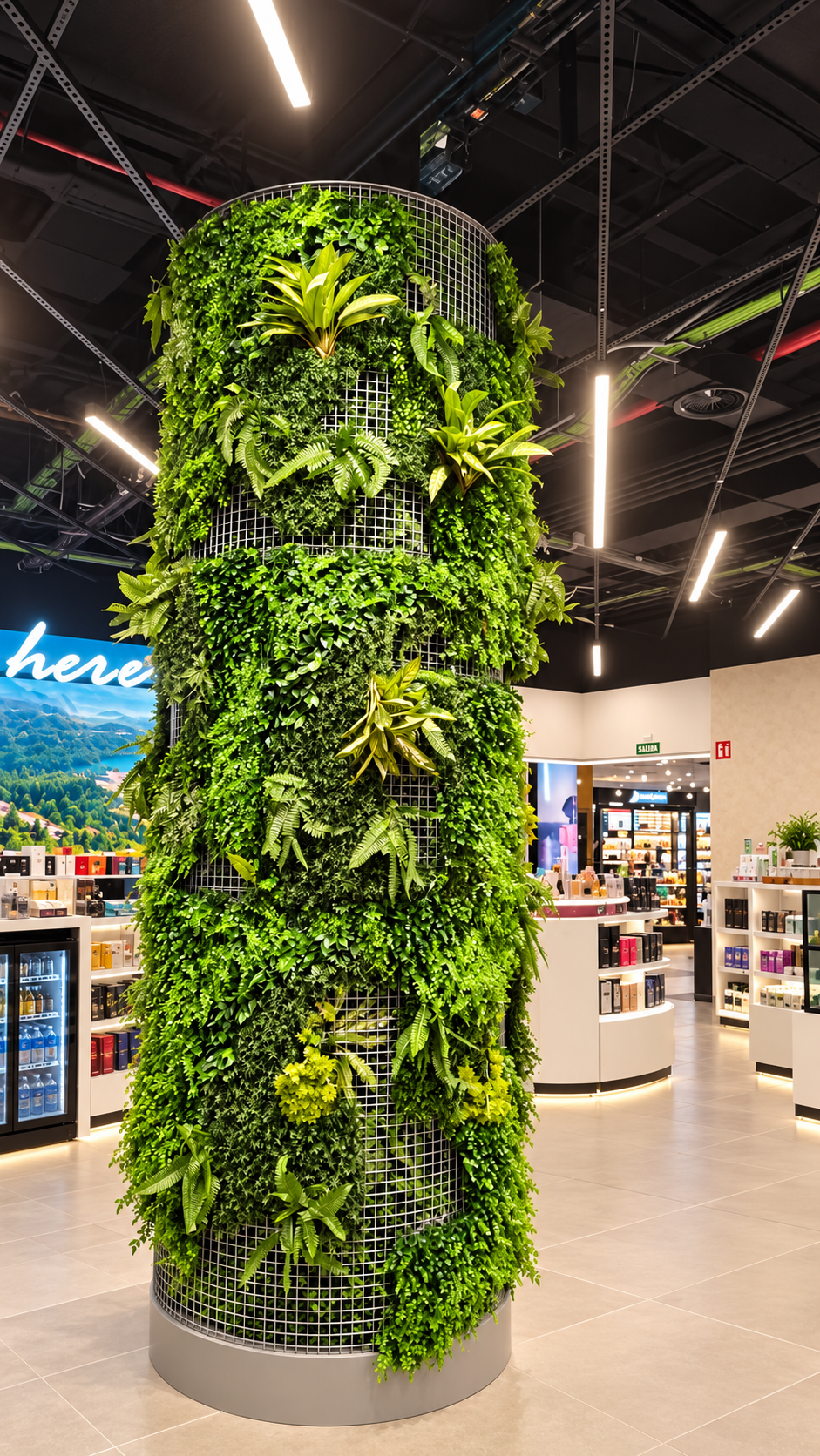 Columna vegetal decorativa en tienda